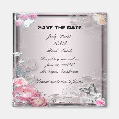 ピンクのフローラと蝶は日付磁石を保存 マグネット (正面)