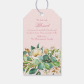 ピンクのフローラと金ゴールドクロスバプテスマ ギフトタグ (裏面)