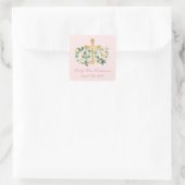 ピンクのフローラと金ゴールドクロスバプテスマ スクエアシール (バッグ)