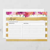 ピンクのフローラと金ゴールドレシピカード (正面/裏面)