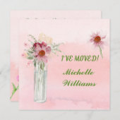ピンクのフローラのエレガント移動のお知らせ 案内状 (正面/裏面)