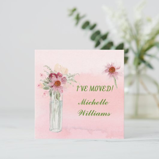 ピンクのフローラのエレガント移動のお知らせ 案内状 (スタンド正面)