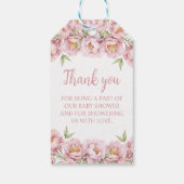 ピンクのフローラの女の子の感謝していシャワーあなたがギフトラベル ギフトタグ (裏面)