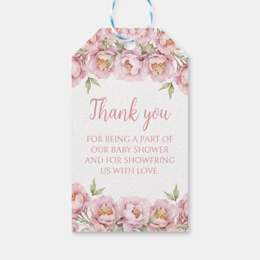 ピンクのフローラの女の子の感謝していシャワーあなたがギフトラベル ギフトタグ (裏面)