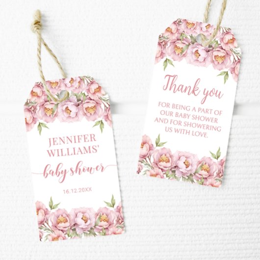 ピンクのフローラの女の子の感謝していシャワーあなたがギフトラベル ギフトタグ