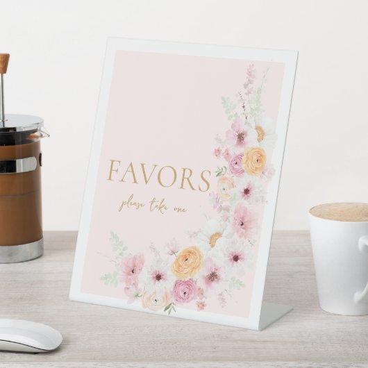 ピンクのフローラの好意ブライダルシャワー 台座サイン (インサイチュ)