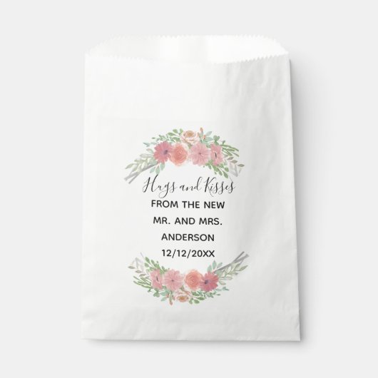 ピンクのフローラの抱擁とミセス結婚ズのキス フェイバーバッグ (正面)