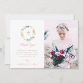 ピンクのフローラの最初の聖餐式の写真 サンキューカード (正面)