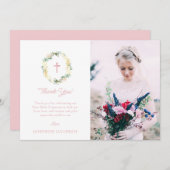 ピンクのフローラの最初の聖餐式の写真 サンキューカード (正面/裏面)