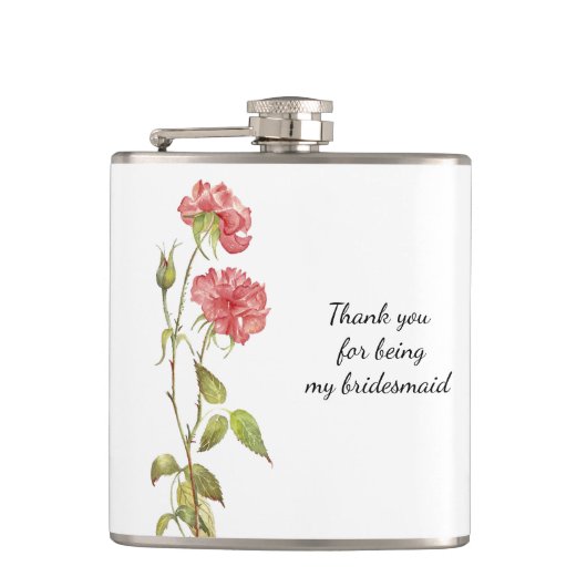 ピンクのフローラの水彩花嫁感謝してい女あなた フラスク (正面)