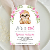 ピンクのフローラの水色かわいいナマケモノのアーチ赤ちゃんシャワー 招待状