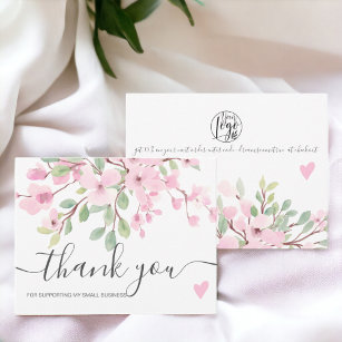 ピンクのフローラの水色の花が感謝していご注文 サンキューカード