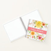 ピンクのフローラの水色のsketchbook素朴な名前 ノートブック (内部)