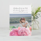 ピンクのフローラの水色エレガント写真の卒業 招待状 (スタンド正面)