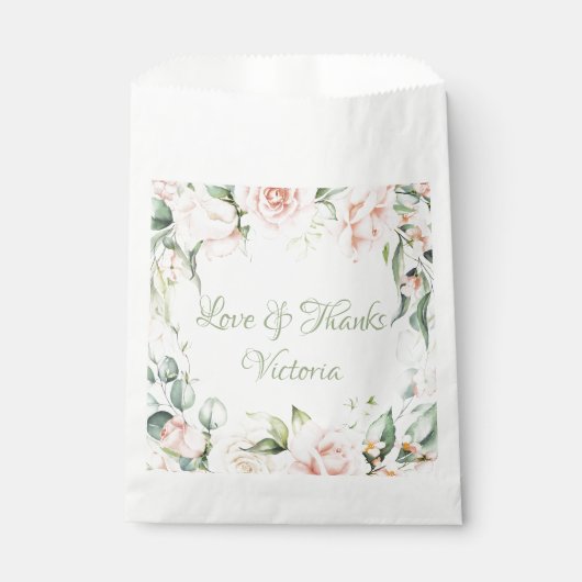 ピンクのフローラの結婚水彩色のブライダルシャワー フェイバーバッグ (正面)