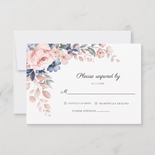 ピンクのフローラの結婚葉 出欠カード (正面)