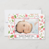 ピンクのフローラの花束 – 3x5生誕発表 案内状 (正面)