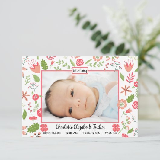 ピンクのフローラの花束 – 3x5生誕発表 案内状 (スタンド正面)