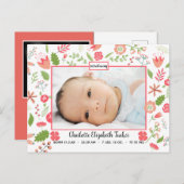 ピンクのフローラの花束 – Birth Announcementはがき 案内ポストカード (正面/裏面)
