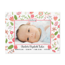 ピンクのフローラの花束 – Birth Announcementはがき