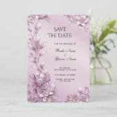 ピンクのフローラの葉が日付を保存 セーブザデート (スタンド正面)