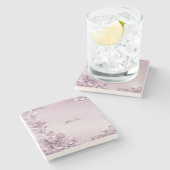 ピンクのフローラの葉の石コースター ストーンコースター (横)