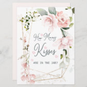 ピンクのフローラの葉びんのキス数 招待状 (正面/裏面)