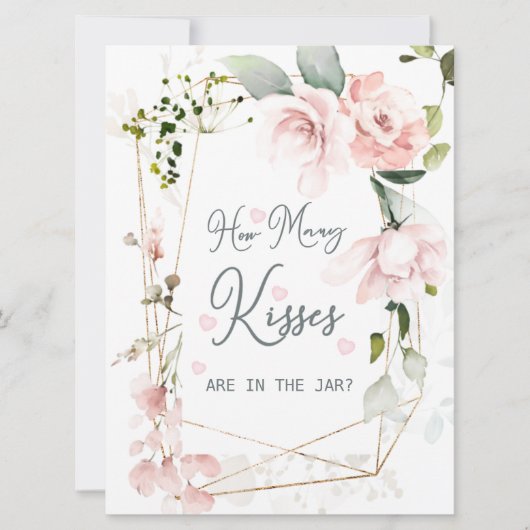 ピンクのフローラの葉びんのキス数 招待状 (正面)