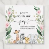 ピンクのフローラの葉サファリポップ・アートのItベビーシャワー フェイバータグ (正面)