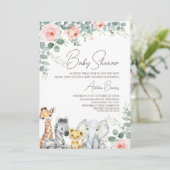ピンクのフローラの葉サファリワイルドワンベビーシャワー 招待状 (スタンド正面)