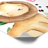 ピンクのフローラの葉サファリ誕生日ウェルカムサイン ポスター (角)