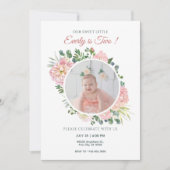 ピンクのフローラの誕生日の写真 招待状 (正面)