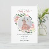 ピンクのフローラの誕生日の写真 招待状 (スタンド正面)