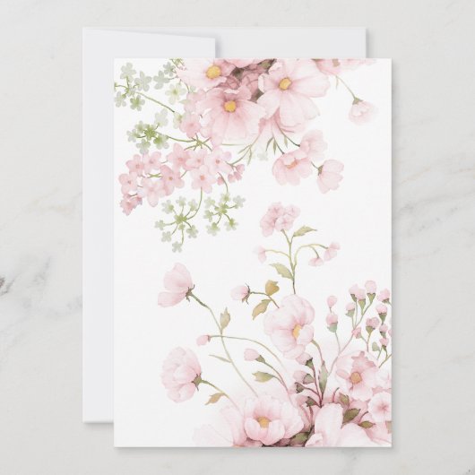 ピンクのフローラの野生の花のベビー開花の赤ちゃんシャワー 招待状 (裏面)