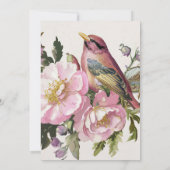 ピンクのフローラの鳥の水色のブライダルシャワー 招待状 (裏面)