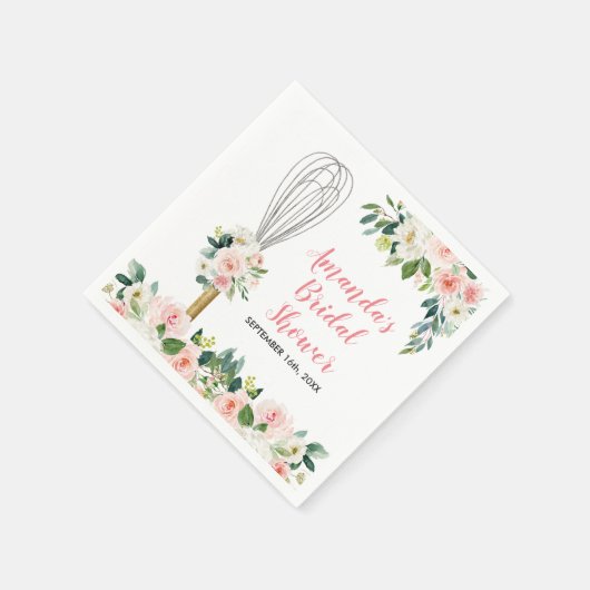 ピンクのフローラはすぐにウィスクされる遠くにブライダルシャワー スタンダードカクテルナプキン (角)