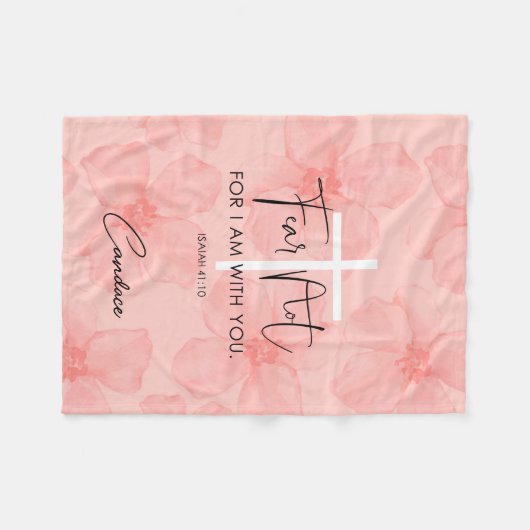 ピンクのフローラはイザヤではなく恐れ41:10聖書の聖句 フリースブランケット (正面(横))