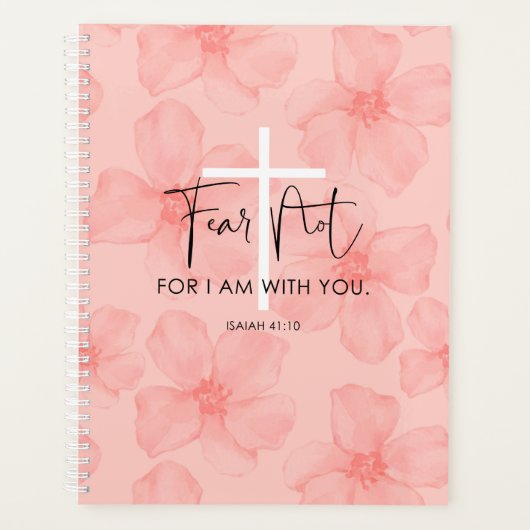 ピンクのフローラはイザヤではなく恐れ41:10聖書の聖句 プランナー手帳 (正面)