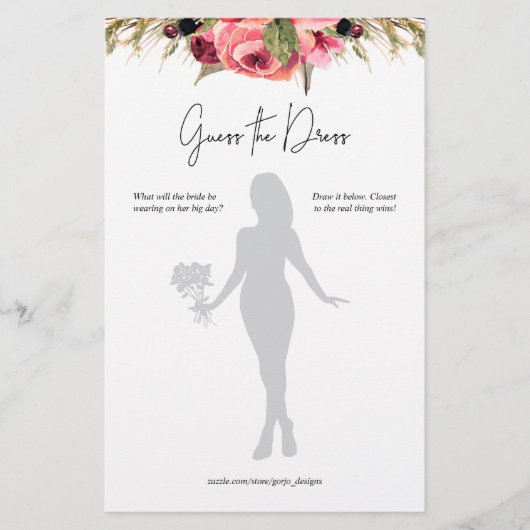 ピンクのフローラはドレスのブライダルシャワーゲームを推測 (正面)