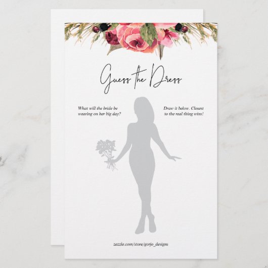 ピンクのフローラはドレスのブライダルシャワーゲームを推測 (正面/裏面)