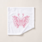 ピンクのフローラはピンクと白の背景 バスタオルセット (ウォッシュタオル)