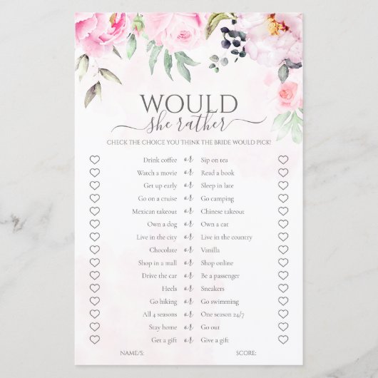 ピンクのフローラは彼女はむしろブライダルシャワーゲーム (正面)