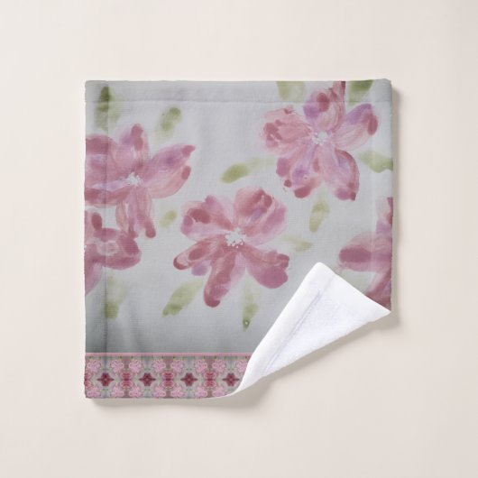 ピンクのフローラみすぼらしいシックな水色 バスタオルセット (ウォッシュタオル)