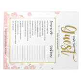 ピンクのフローラを見つけるゲストブライダルシャワーゲーム ノートパッド (正面)