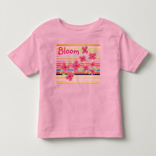ピンクのフローラアクセント トドラーTシャツ (正面)