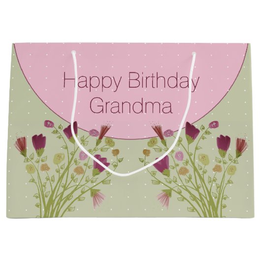 ピンクのフローラアクセント ラージペーパーバッグ (正面)