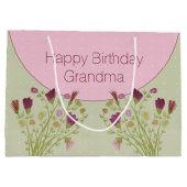 ピンクのフローラアクセント ラージペーパーバッグ (裏面)