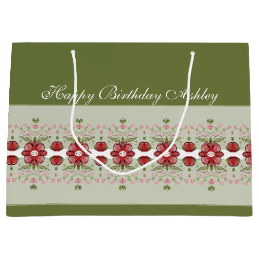 ピンクのフローラアクセント ラージペーパーバッグ (正面)