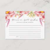 ピンクのフローラアドバイスまたはウェルウィッシュブライダルシャワー アドバイスカード (正面)