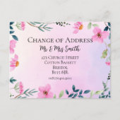 ピンクのフローラアドレスのエレガント変更の新しいホーム 案内ポストカード (正面)